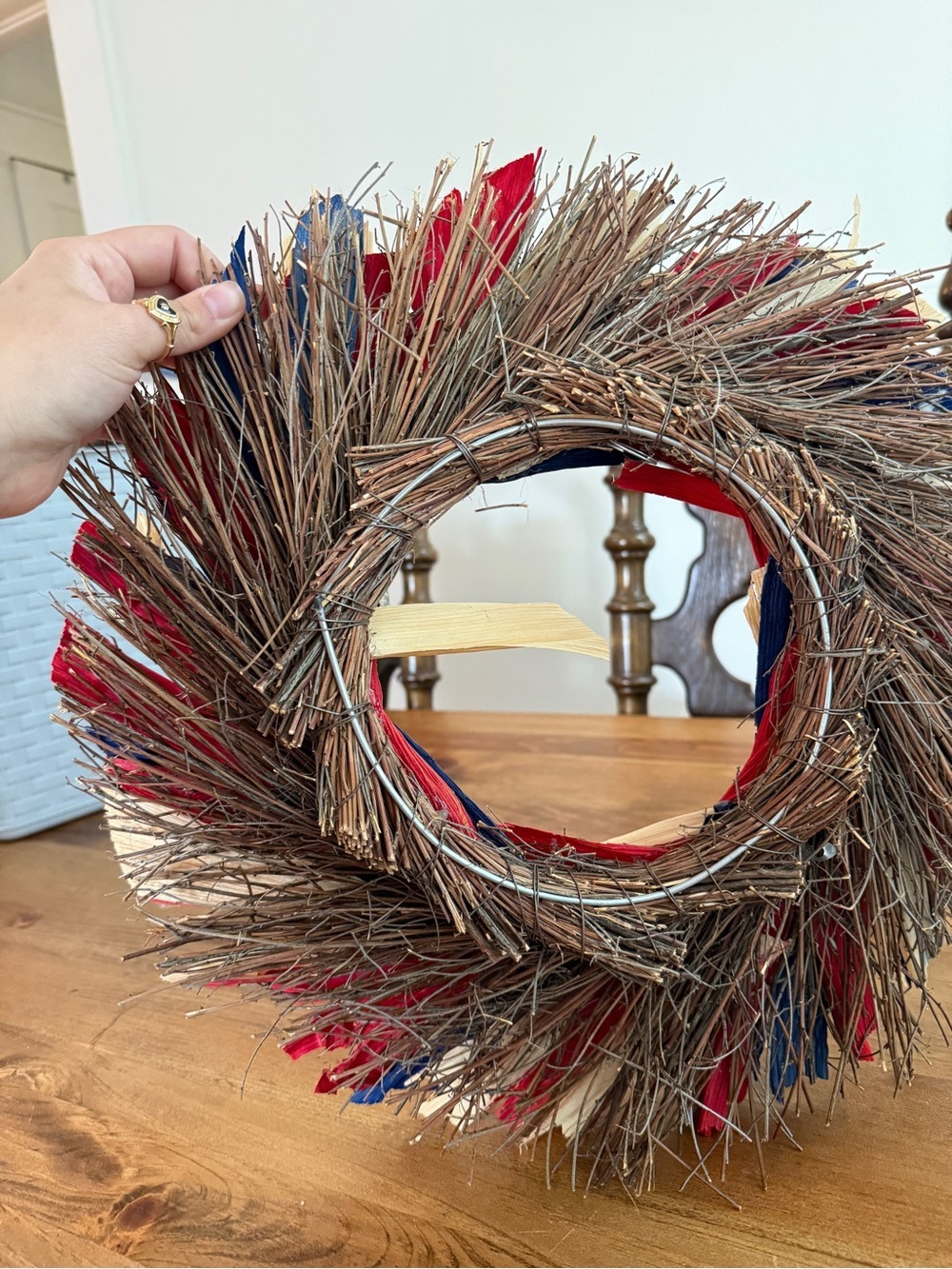 Patriotic Red, White & Blue Raffia Holiday Wreath - Picture 7 of 10